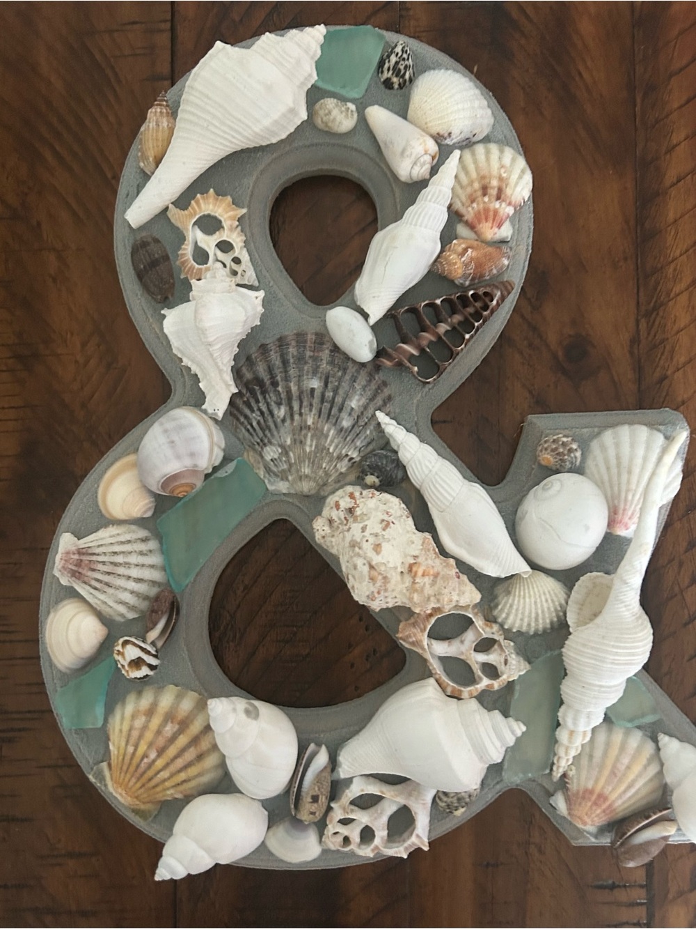 Seashell Ampersand Wall Decor in White and Teal Sea Glass